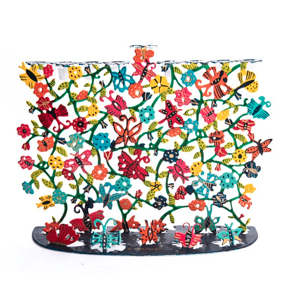 Yair Emanuel Menorahs Laser Cut-Hand Painted Menorah - Butterflies By Yair Emanuel