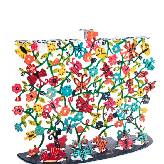 Yair Emanuel Menorahs Laser Cut-Hand Painted Menorah - Butterflies By Yair Emanuel