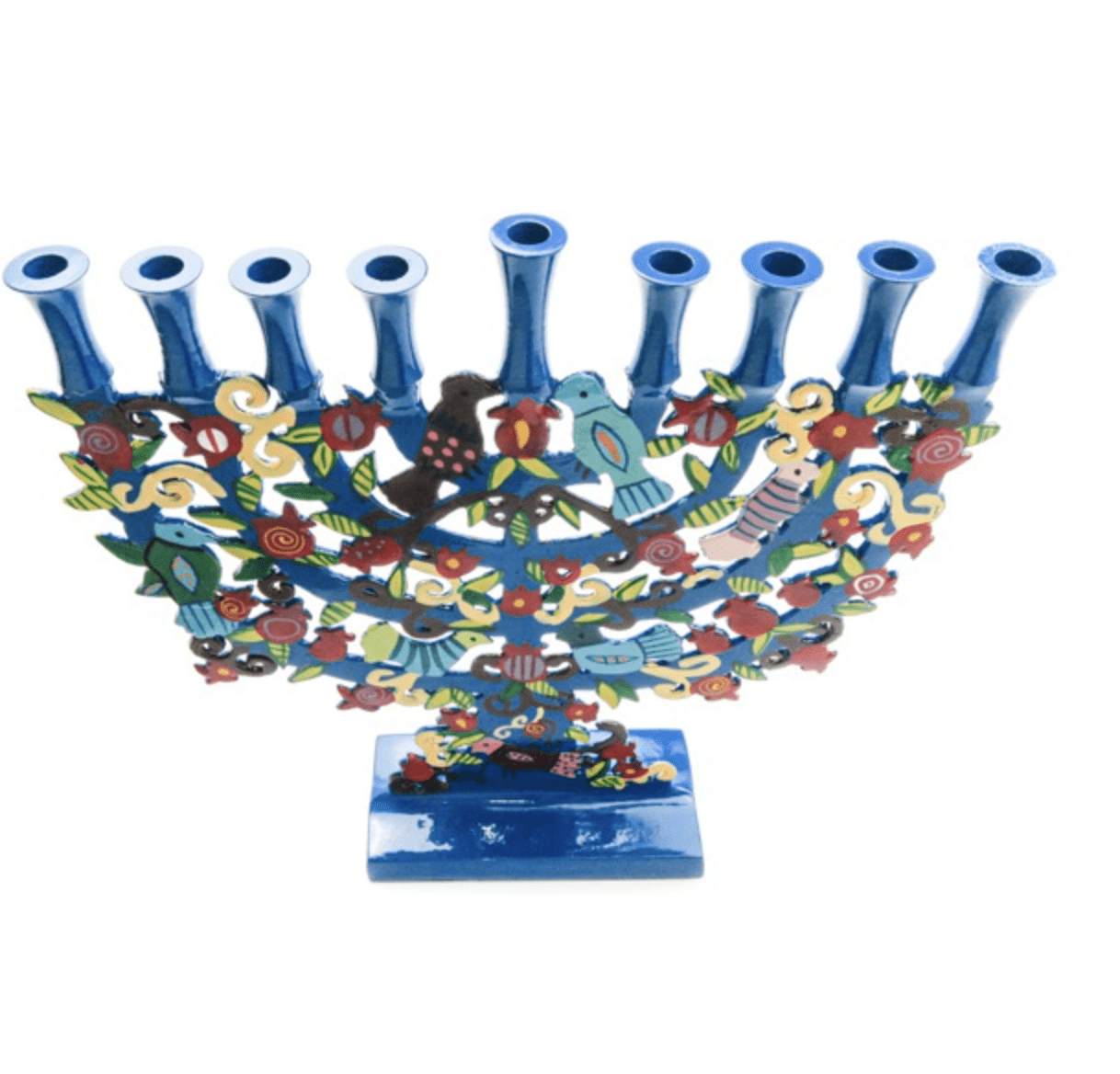 Yair Emanuel Menorahs Hand Painted Menorah - Pomegranates + Birds by Yair Emanuel