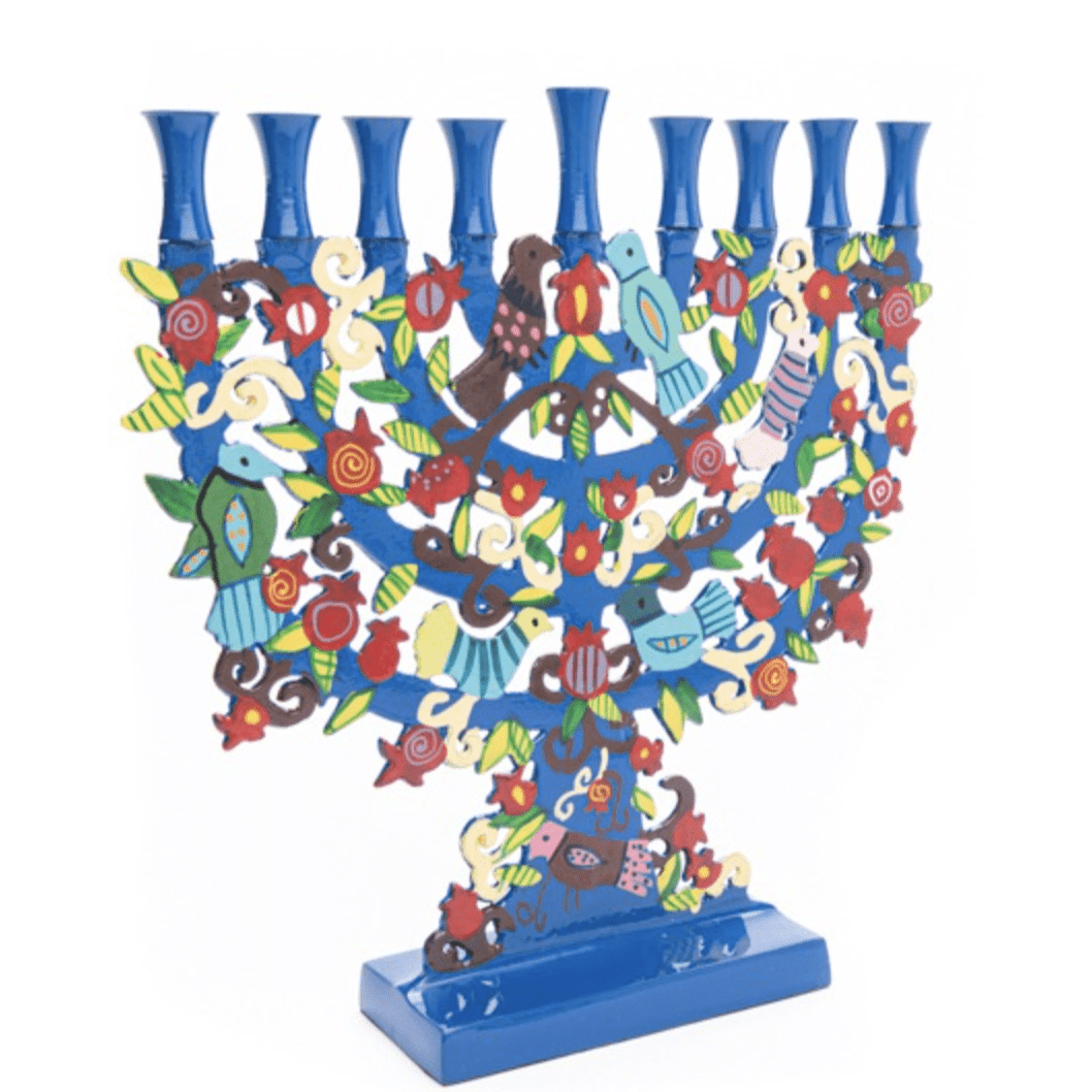 Yair Emanuel - Hand - Painted Pomegranates + Birds Menorah by Yair Emanuel - ModernTribe