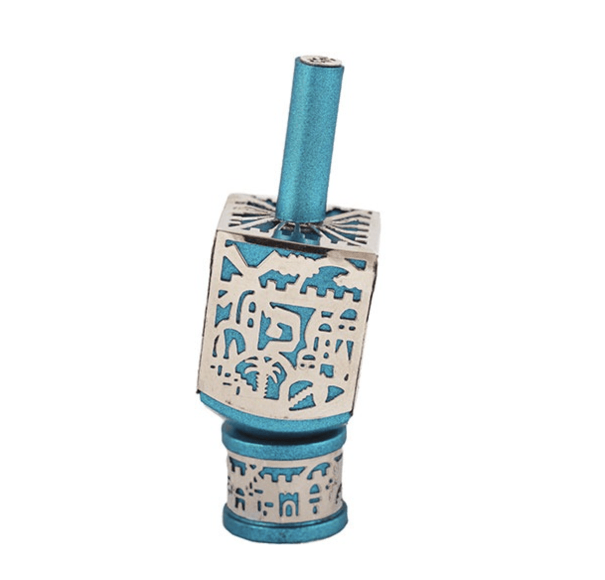 Yair Emanuel Dreidels Small Dreidel + Metal Cutout of Jerusalem by Yair Emanuel- Turquoise