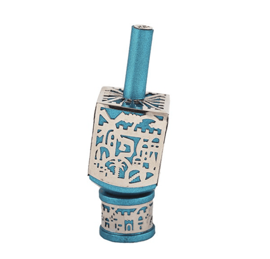 Small Metal Cutout of Jerusalem Dreidel by Yair Emanuel - Turquoise