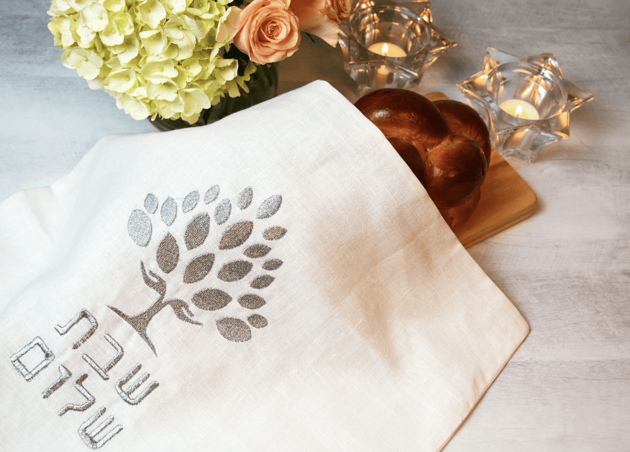 Three Generations - Embroidered Tree of Life Silver Challah Cover - ModernTribe