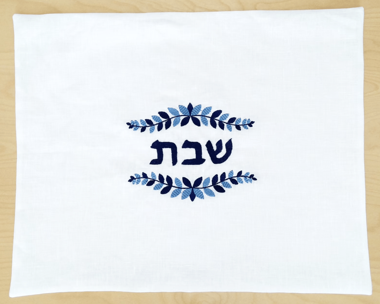 Three Generations - Embroidered Blue Leaves Linen Challah Cover - ModernTribe