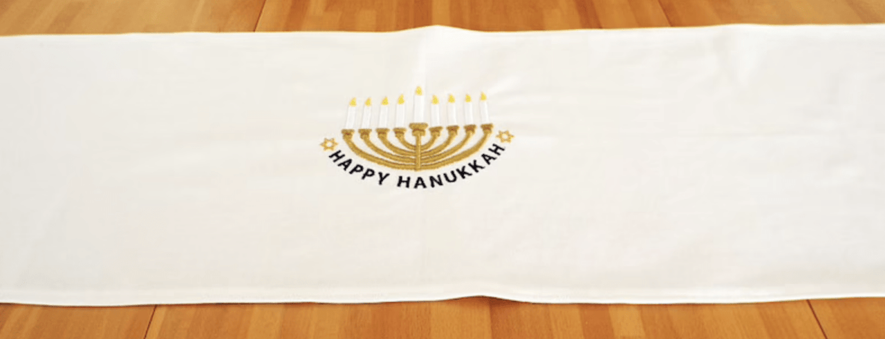 Three Generations - Embroidered Gold Menorah Hanukkah Table Runner - ModernTribe