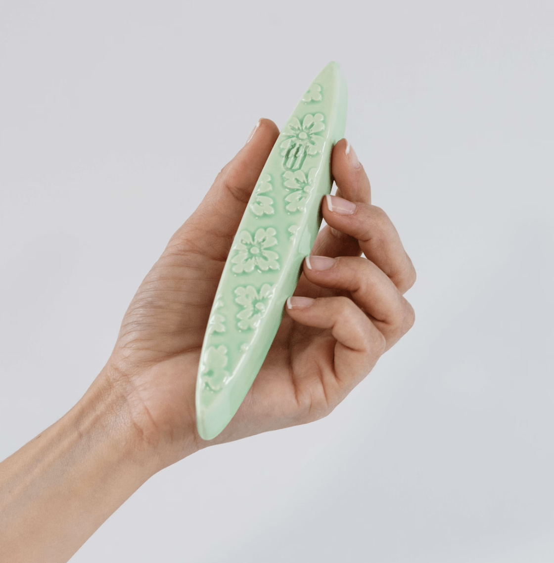 Mickala Design - Mint Green Floral Ceramic Mezuzah Case by Mickala Design - ModernTribe