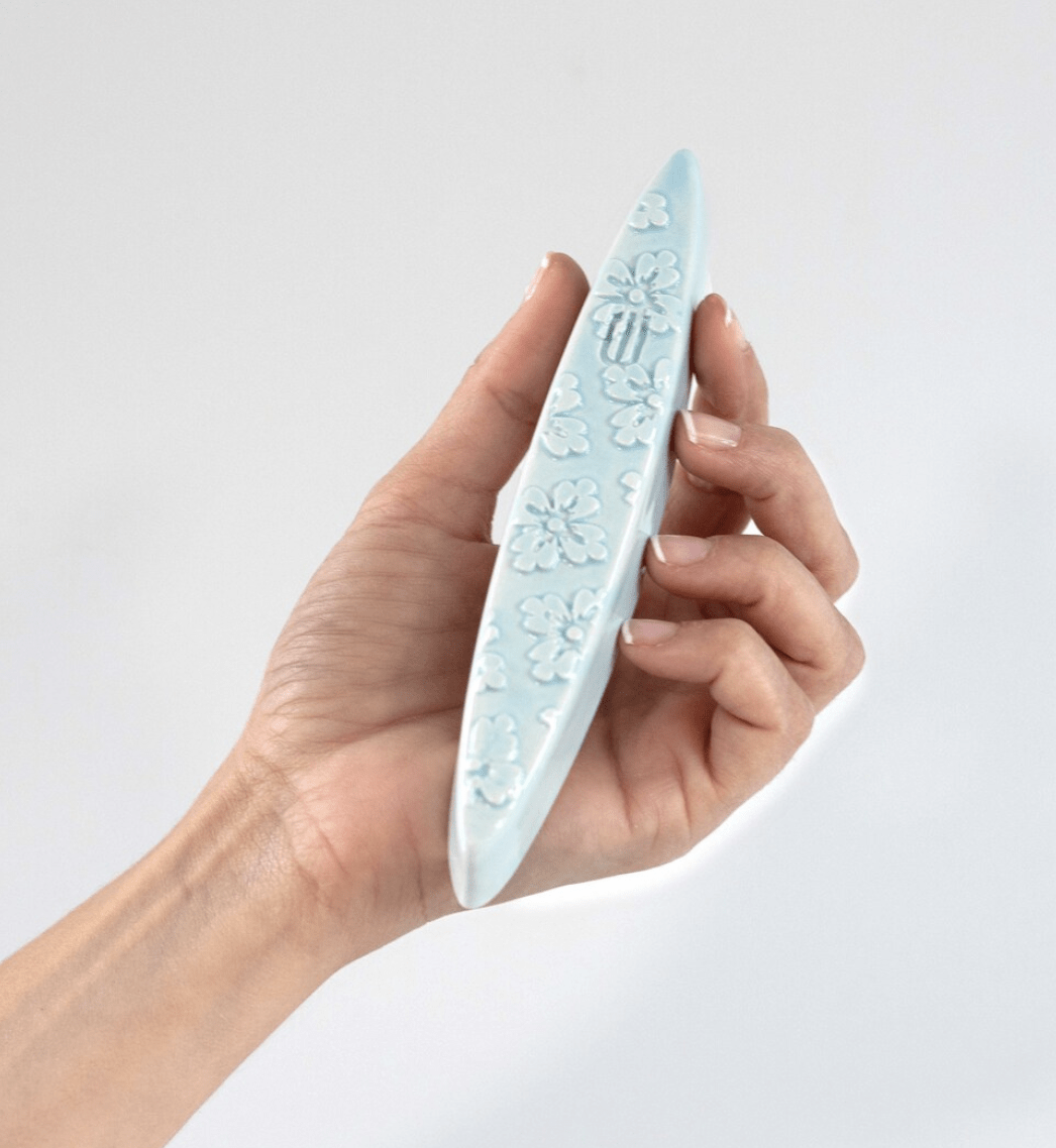 Mickala Design - Light Blue Floral Ceramic Mezuzah Case by Mickala Design - ModernTribe