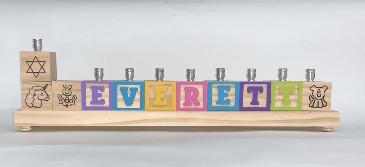 Don't Forget the Gift - Personalized Wooden Block Name Menorah - Primary or Pastel Colors - ModernTribe