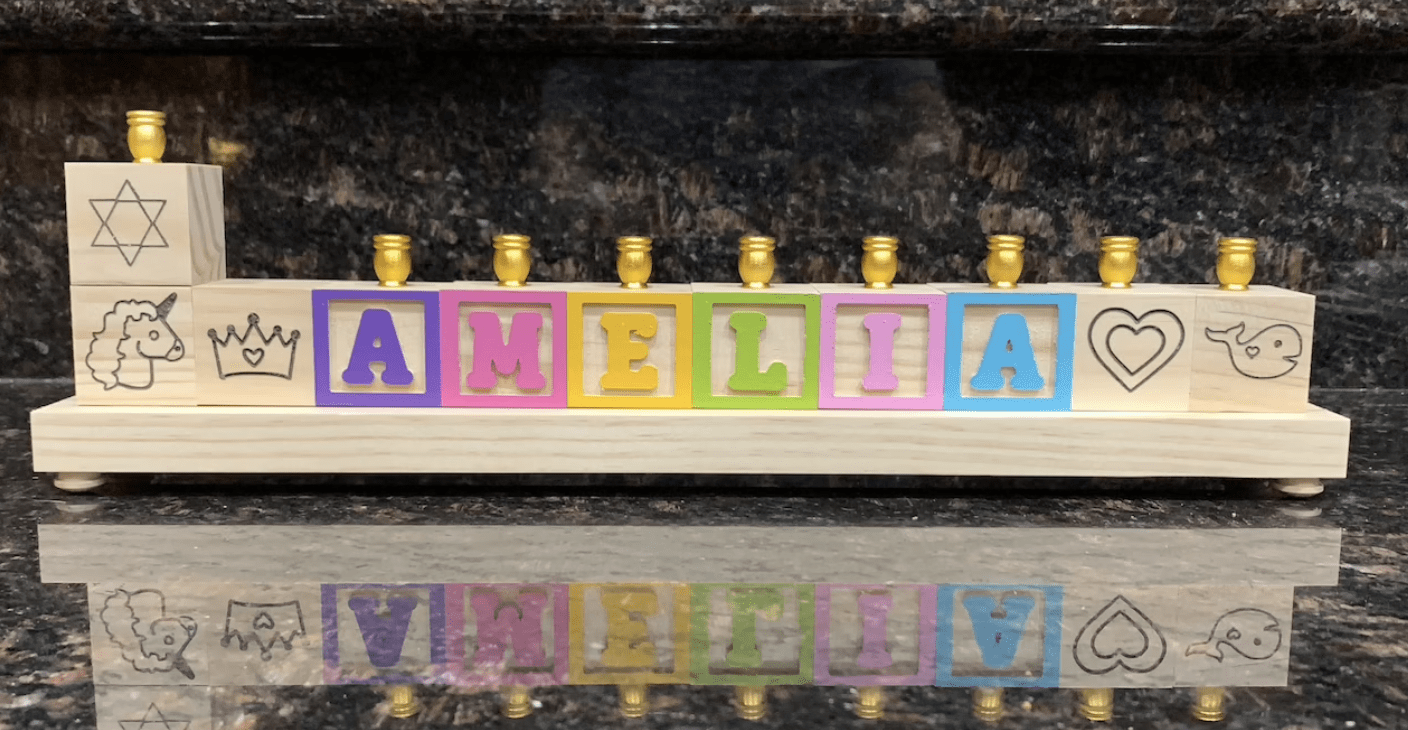 Don't Forget the Gift Menorahs Personalized Wooden Block Name Menorah - Primary or Pastel Colors