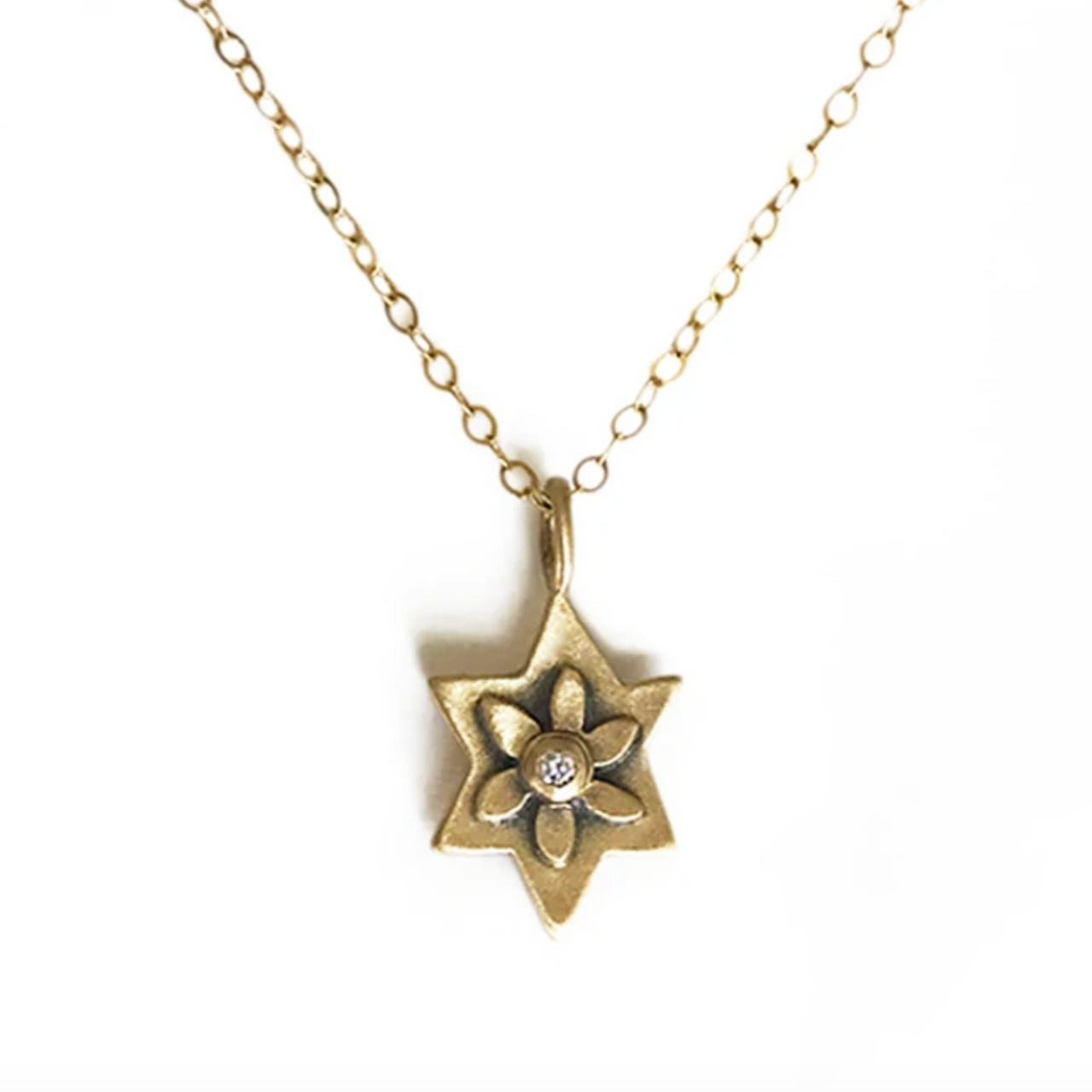 Emily Rosenfeld Necklaces 14k Gold Botanical Star of David Necklace with Gemstone by Emily Rosenfeld
