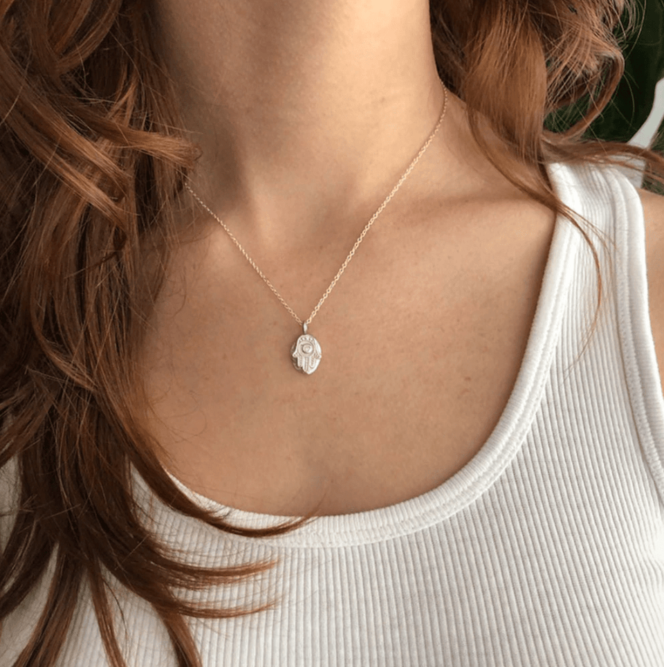 MAS Designs Jewelry - Rustic Hamsa Sterling Silver Necklace with Crystal - ModernTribe