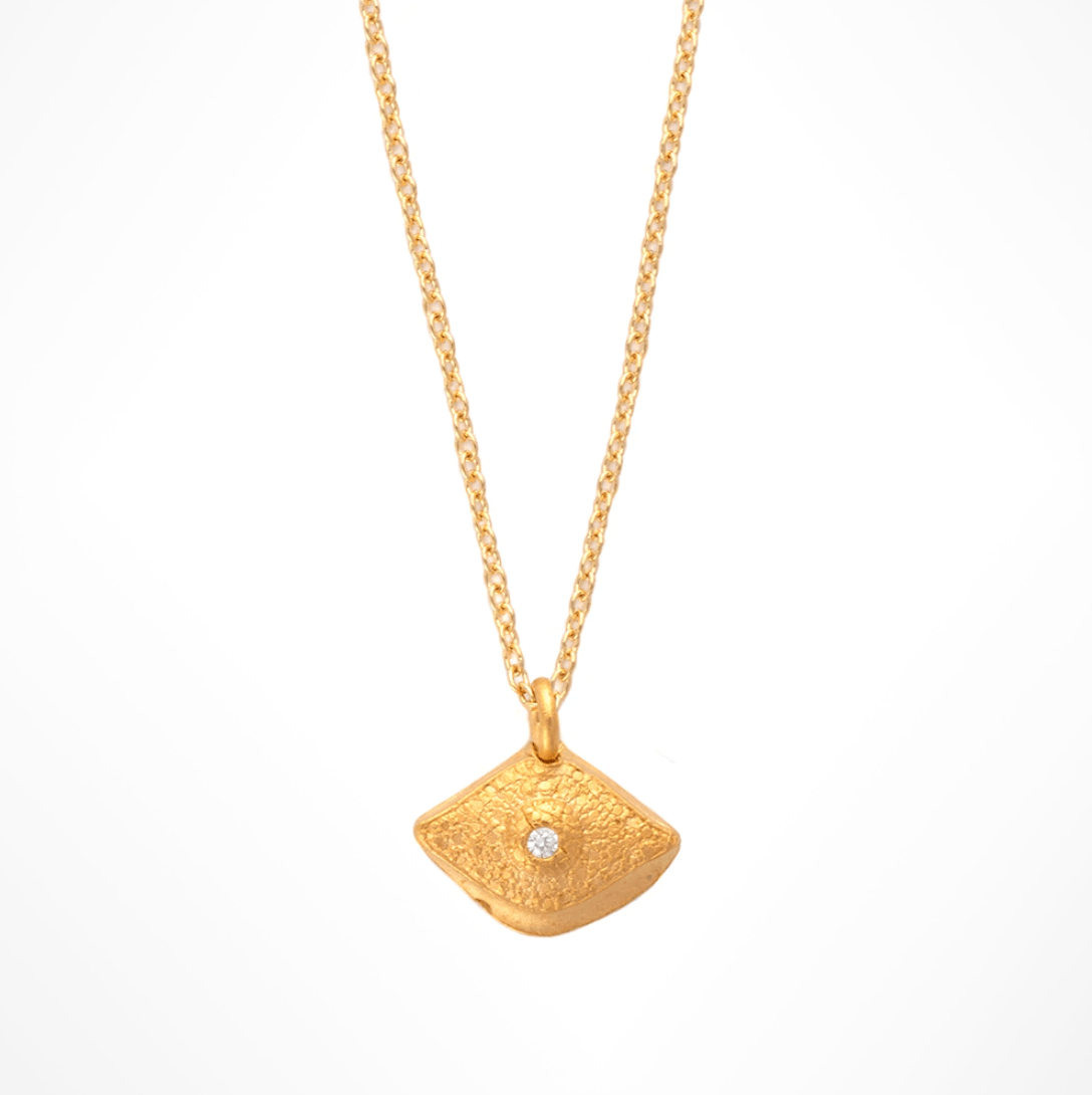 MAS Designs Jewelry Necklaces Yellow Gold Rustic Evil Eye 24k Gold Necklace with Crystal