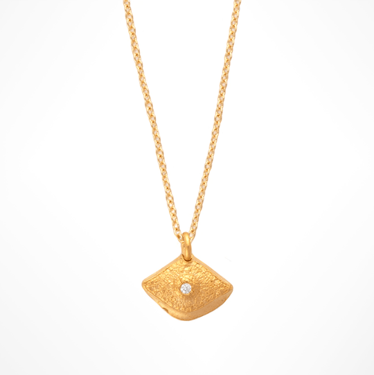 Rustic Evil Eye 24k Gold Vermeil Necklace with Crystal