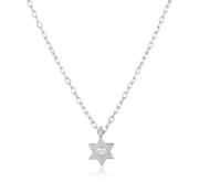 Alef Bet Necklaces Sterling Silver Dainty Star of David Necklace with Sparkling Stone - Silver or Gold