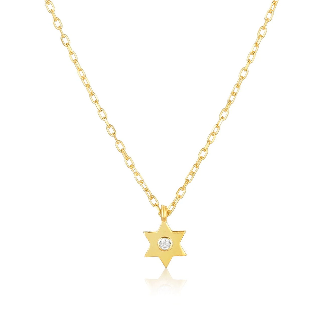 Alef Bet Necklaces Gold Dainty Star of David Necklace with Sparkling Stone - Silver or Gold