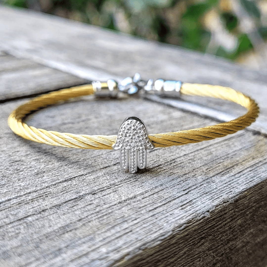 Hamsa Diamond Bracelet Yellow Gold, Rose Gold, Silver or Black