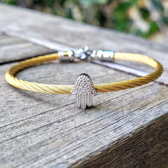 Hamsa Diamond Bracelet - Yellow Gold, Rose Gold, Silver or Black