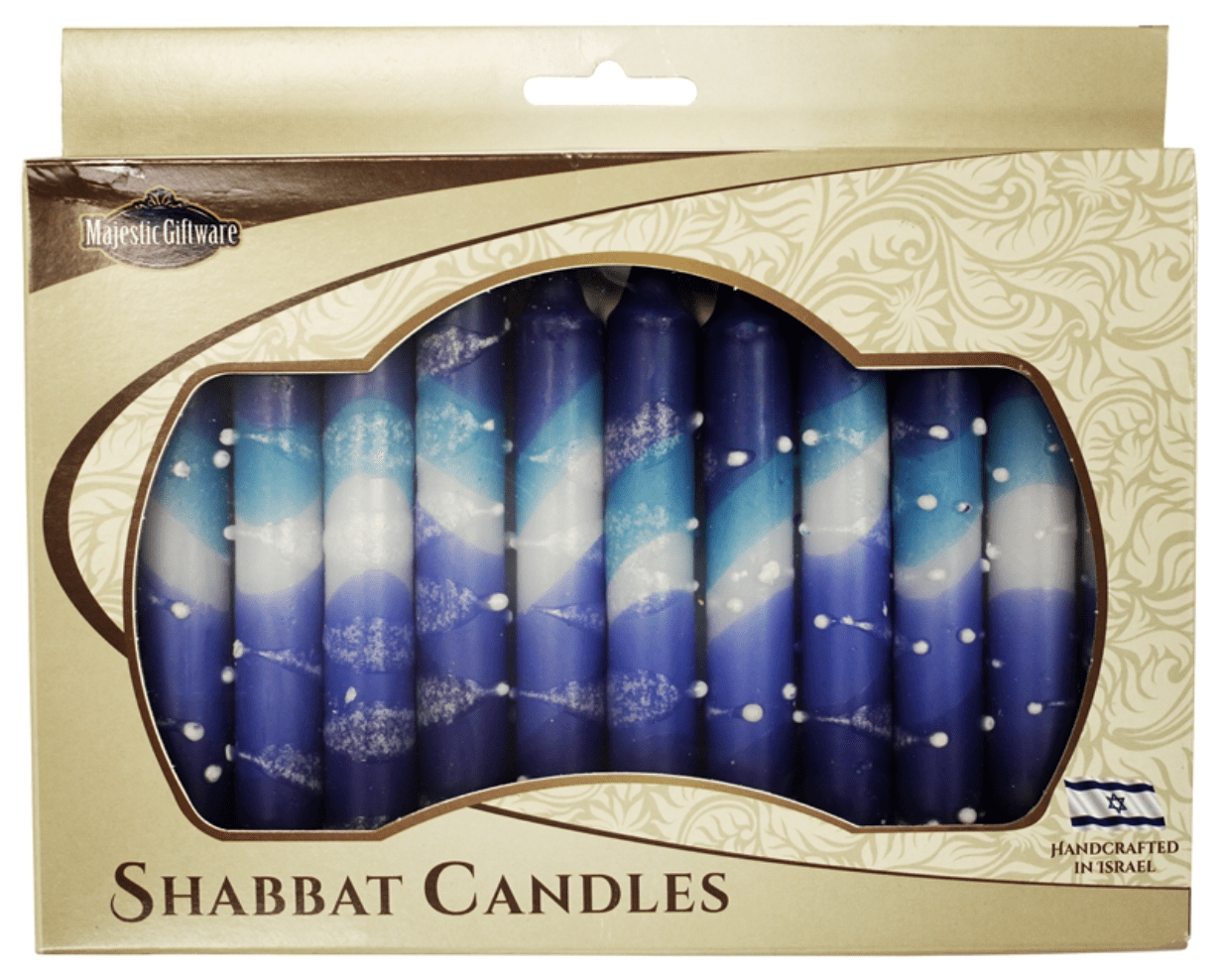 Safed Shabbat Candles Israeli Hand Crafted Blue Snow Shabbat Candles | Set of 12