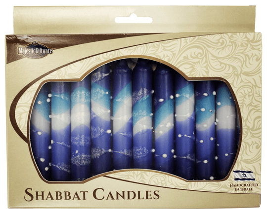 Israeli Hand Crafted Blue Snow Shabbat Candles | Set of 12