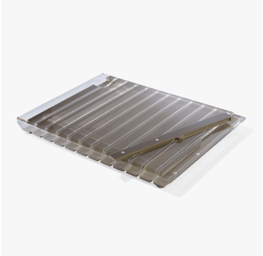 Apeloig Collection - Striped Acrylic Challah Board + Knife - Gray - ModernTribe