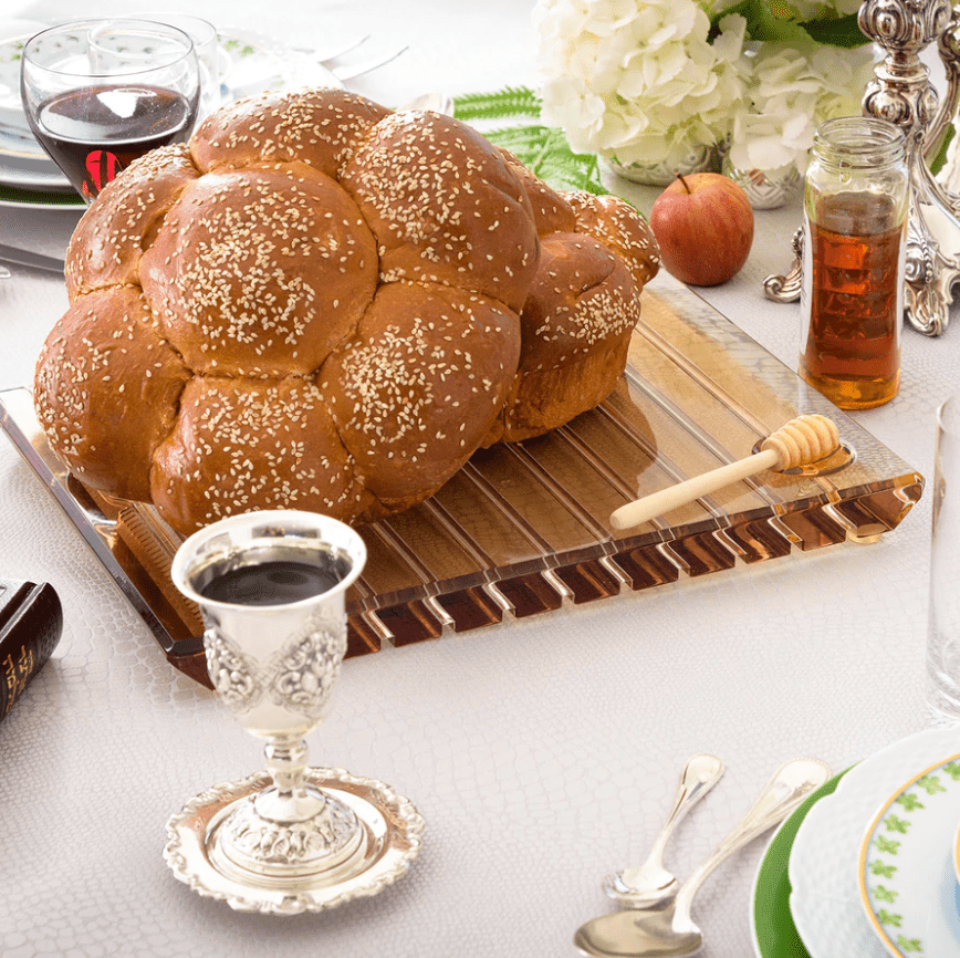 Striped Acrylic Challah Board + Knife - Choice of Colors