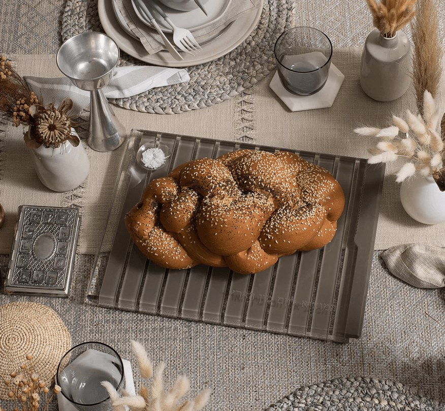 Apeloig Collection - Striped Acrylic Challah Board + Knife - Gray - ModernTribe