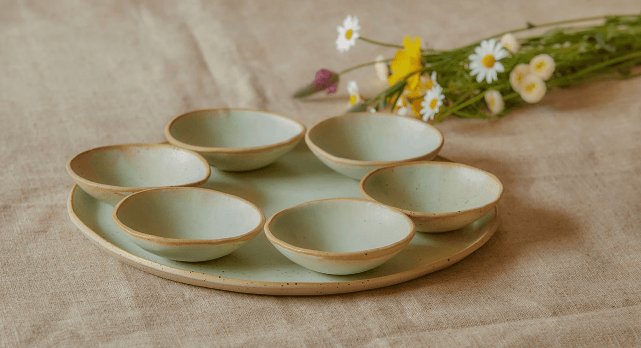 Ceramics by Michal - Modern Mint Green Seder Plate by Ceramics by Michal - ModernTribe