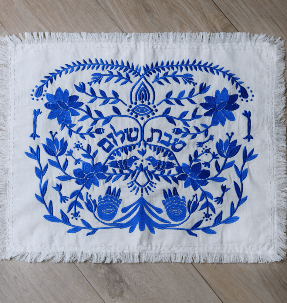 EMUNAH - Handmade Linen Challah Cover - Blue - ModernTribe