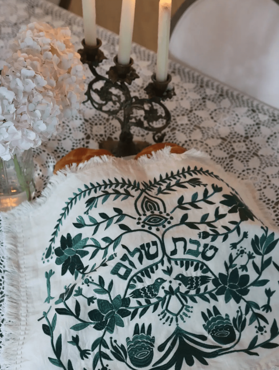EMUNAH - Handmade Linen Challah Cover - Green - ModernTribe
