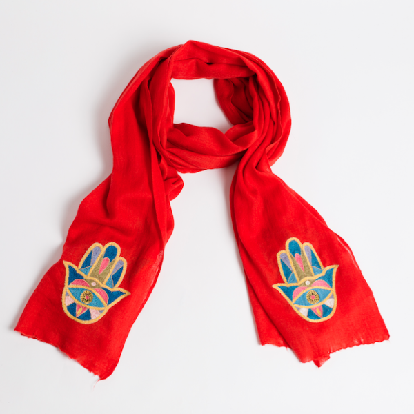 Bunai Scarves Red Hamsa Cashmere Scarf - Red