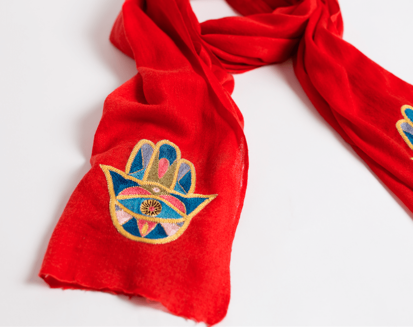Bunai - Hamsa Cashmere Scarf - Red - ModernTribe