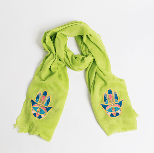 Hamsa Cashmere Scarf - Lime Green