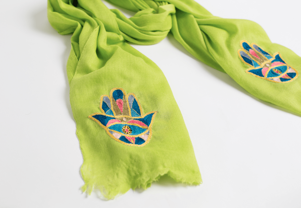 Bunai - Hamsa Cashmere Scarf - Lime Green - ModernTribe