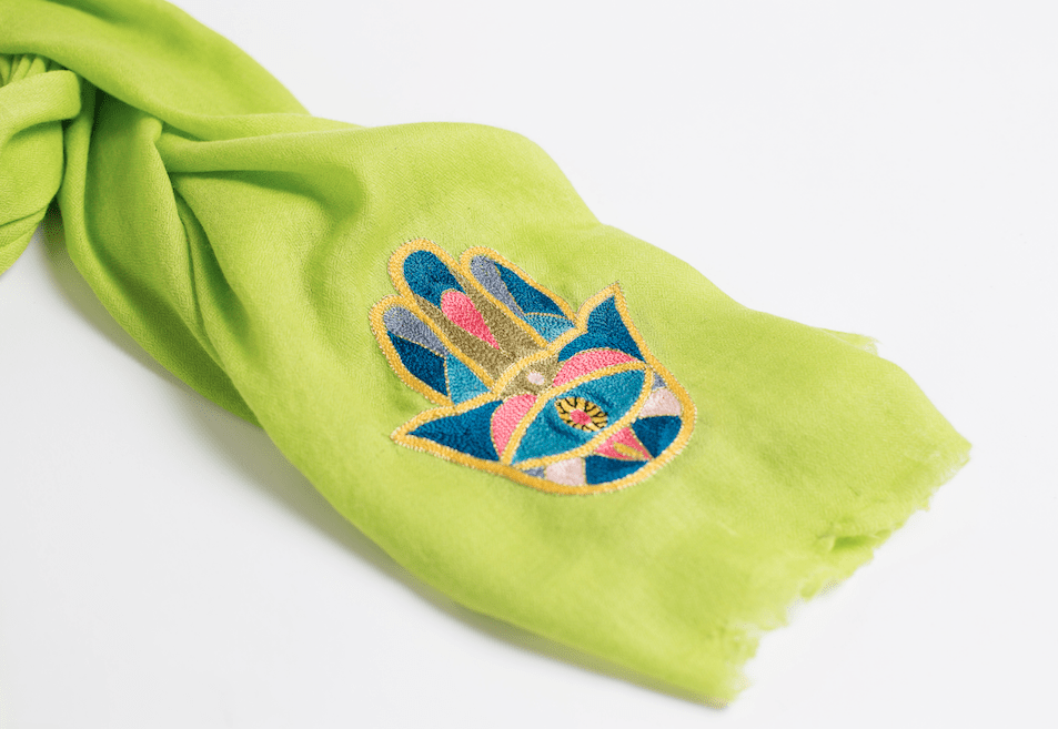 Bunai - Hamsa Cashmere Scarf - Lime Green - ModernTribe