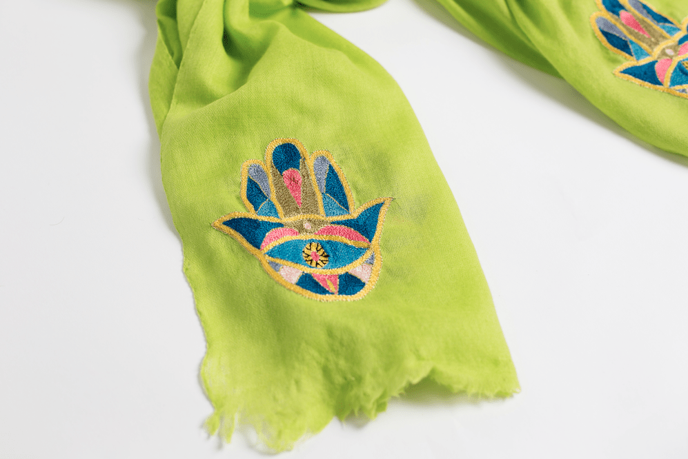 Bunai - Hamsa Cashmere Scarf - Lime Green - ModernTribe