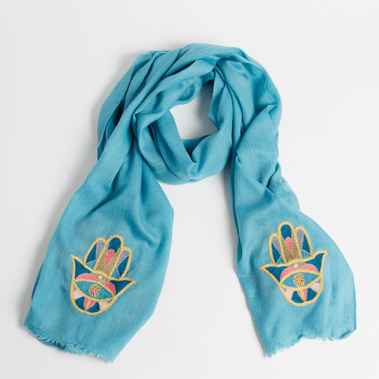 Hamsa Cashmere Scarf - Blue