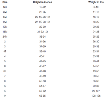 Calvin klein kids size chart new arrivals