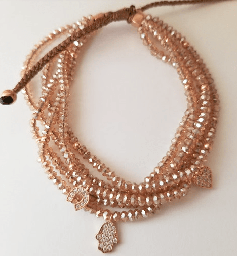 Alef Bet - Champagne Macramé Beaded Hamsa Bracelet - ModernTribe