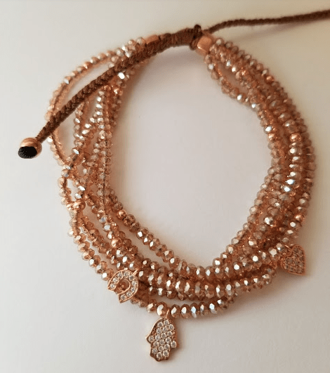 Alef Bet - Champagne Macramé Beaded Hamsa Bracelet - ModernTribe