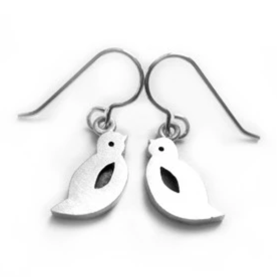 Emily Rosenfeld Earrings Bird / Silver Sterling Silver Whimsical Earrings - (Choose Your Design) by Emily Rosenfeld