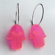 Counter Form Jewelry Earrings Pink Neon Pink Acrylic Hamsa Hoop Earrings