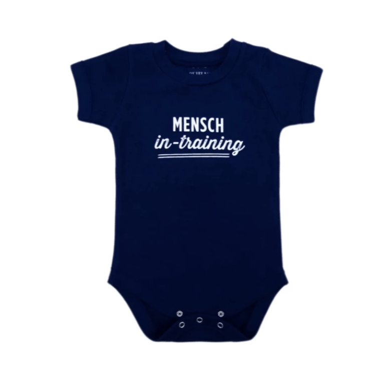 Oy Vey Baby - Mensch - in - Training Navy Blue Onesie - ModernTribe