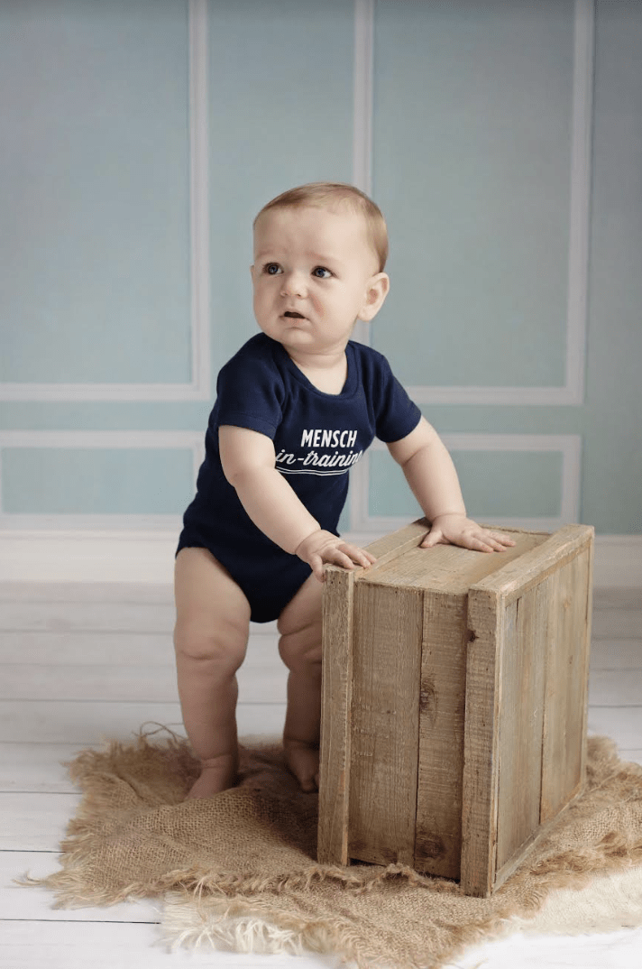 Oy Vey Baby - Mensch - in - Training Navy Blue Onesie - ModernTribe