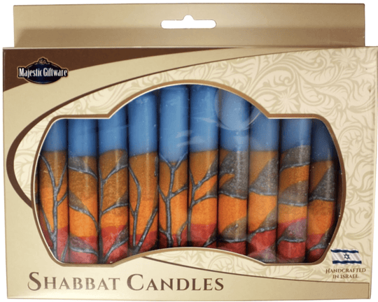 Israeli Hand-Crafted Harmony Turquoise Shabbat Candles | Set of 12