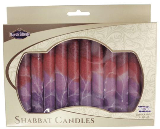 Israeli Hand-Crafted Fantasy Maroon Shabbat Candles | Set of 12