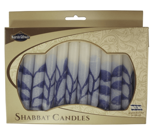 Israeli Hand Crafted Tree Blue Shabbat Candles | Set of 12