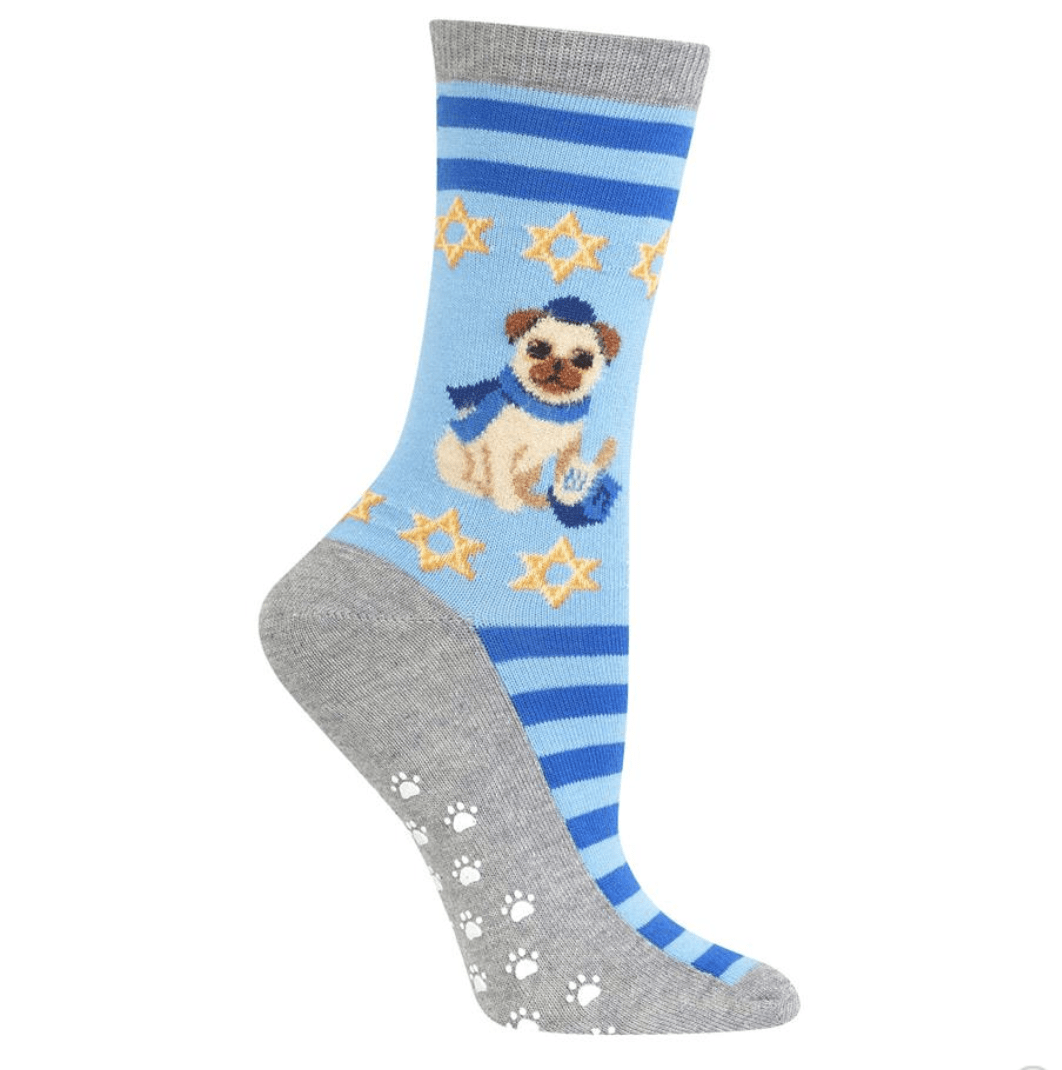 Hot Sox Socks Blue / One Size Women's Hanukkah Pug Non Skid Crew Socks