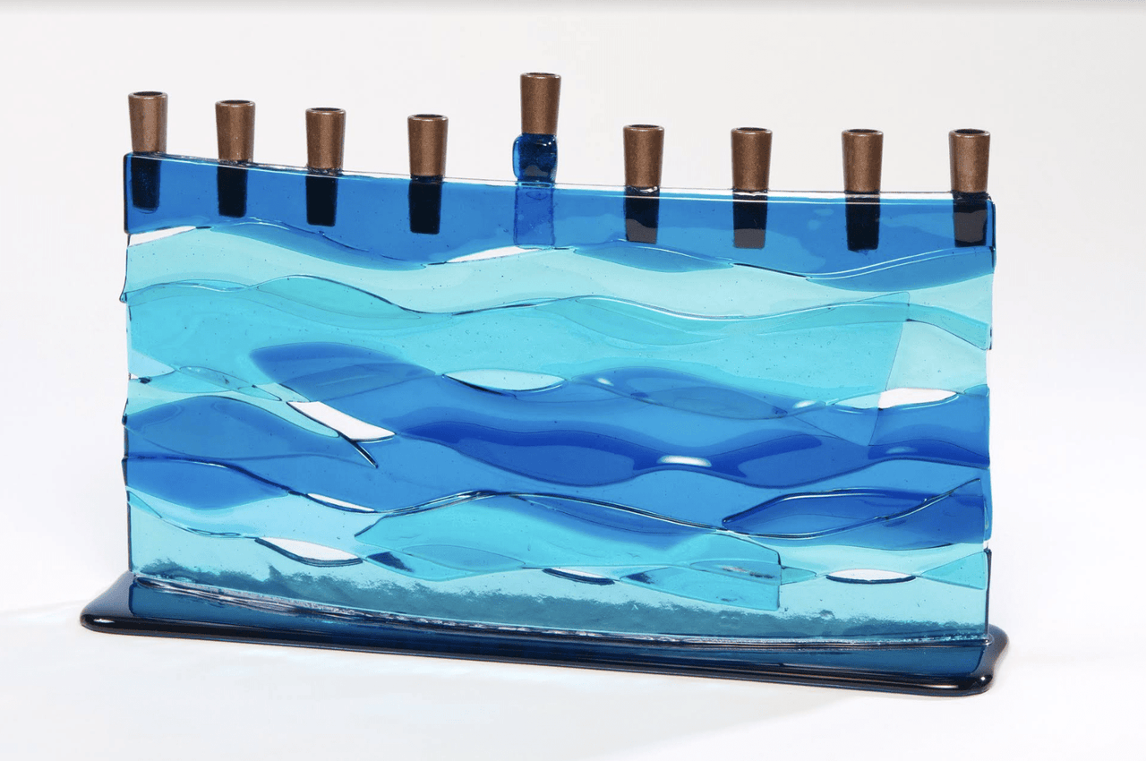 Daryl Cohen - Blue Wave Arc Fused Glass Menorah by Daryl Cohen - ModernTribe