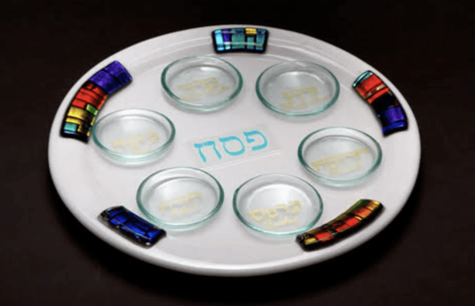 Daryl Cohen Seder Plate White Glass Seder Plate