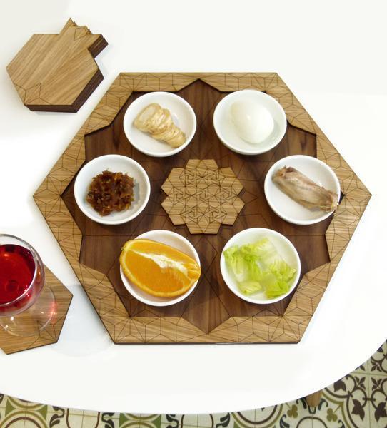 Studio Armadillo - Wood Pomegranate Hexagonal Seder Plate - ModernTribe